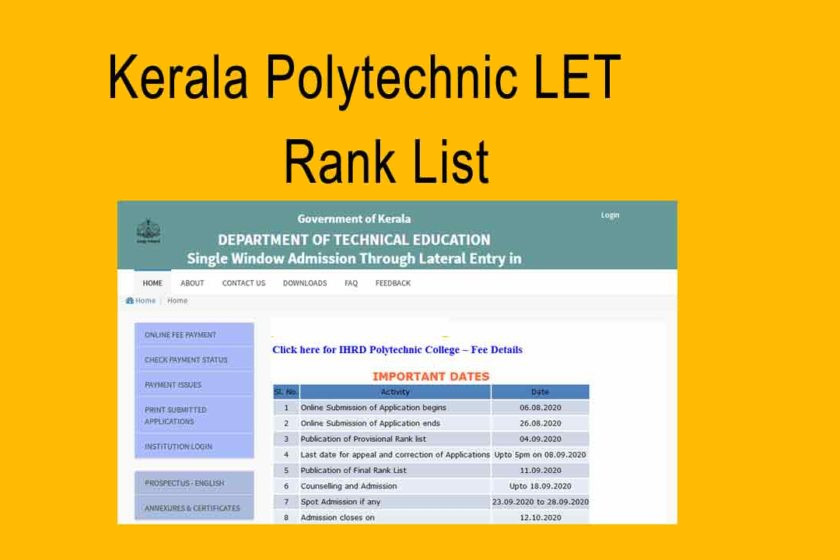 Polytechnic LET Rank List - Lateral Entry Admission Allotment